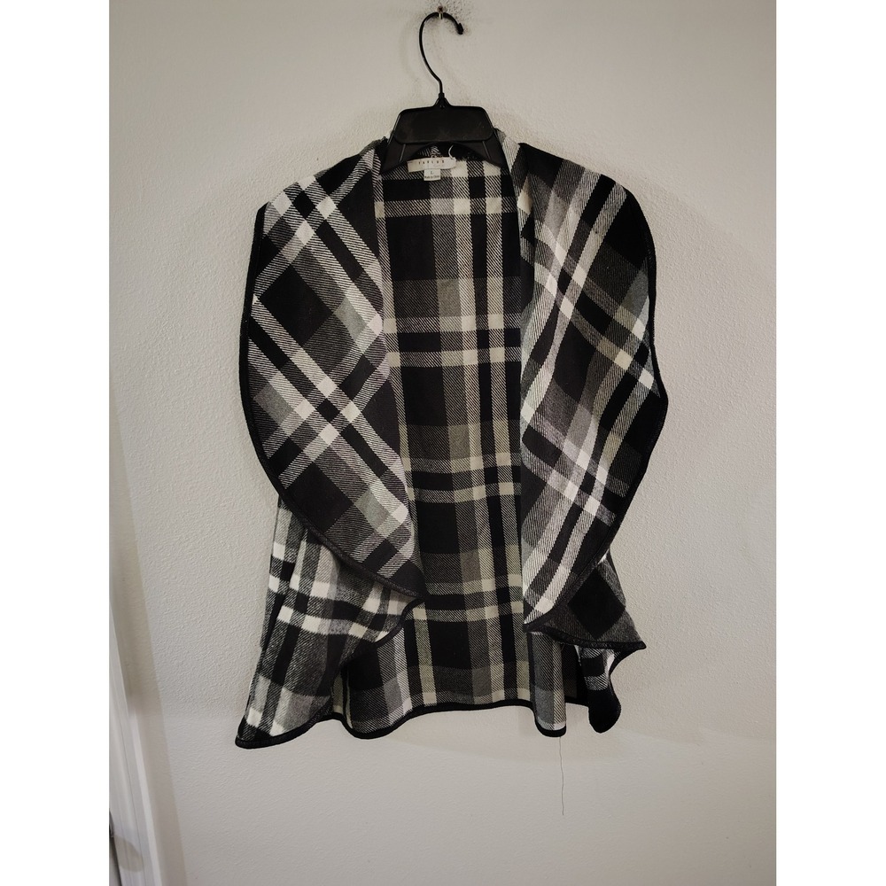 Favlux Fashion Womens Black White Plaid Open Front Draped Waterfall Vest Large